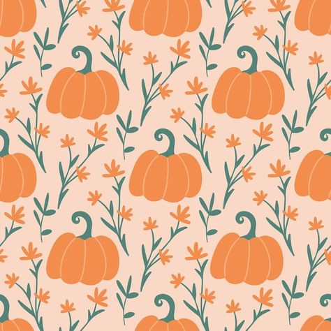 Vector cozy pumpkin seamless pattern bac... | Premium Vector #Freepik #vector #abstract-flower #nature-pattern #abstract-floral #simple-floral Fall Surface Pattern Design, Fall Floral Pattern, Pumpkin Flowers, Baseball Wallpaper, Wild Herbs, Nature Pattern, Pumpkin Flower, Floral Seamless Pattern, Flower Nature