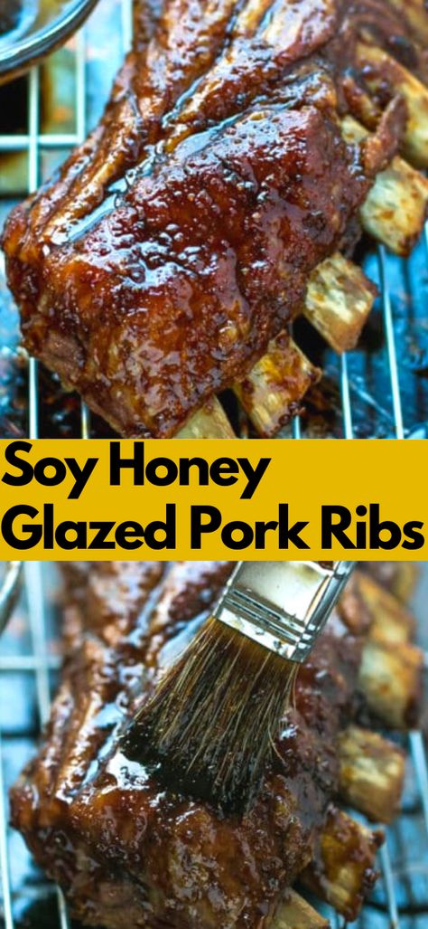 Pork Glaze Recipes Simple, Pork Ribs Glaze, Pork Rib Glaze, Soy Sauce Ribs, Marinated Ribs Oven, Asian Baby Back Ribs In Oven, Marinated Pork Ribs Oven Baked, How To Prepare Ribs In Oven, Glaze For Ribs