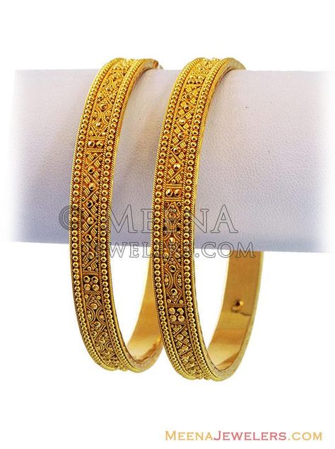 22K  Filigree Gold  Bangles(2 Pcs) ( Gold Bangles ) 1 Tola Gold Bangles, Stylish Gold Bangles, Gold Bangles Design Latest Indian, Gold Bengals, Gold Bangles Set, Plain Gold Bangles, Filigree Bangle, 22k Gold Bangles, Gold Bangles Indian