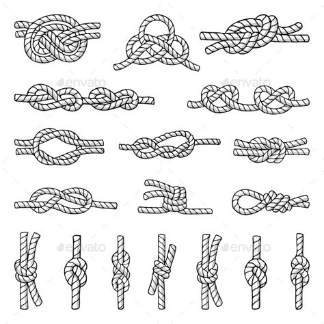 Illustrations of Different Nautical Knots Nautical Knot Tattoo, Boat Knot Tattoo, Rope Knot Drawing, Tattoo Knot, Anchor Knot, Knot Illustration, Marine Knots, Knot Drawing, Different Knots