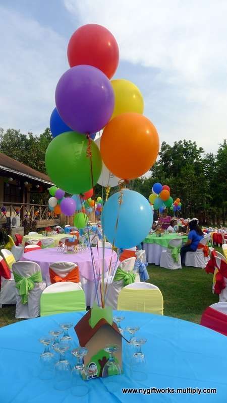 UP Movie Birthday Party Ideas | Photo 3 of 29 Up Table Decorations Disney, Up Movie Party Games, Pixar Up Themed Party, Up Themed Centerpieces, Up Theme Centerpiece, Disney Up Party Ideas, Up Movie Party Ideas, Up 1st Birthday Theme, Up Centerpieces Disney