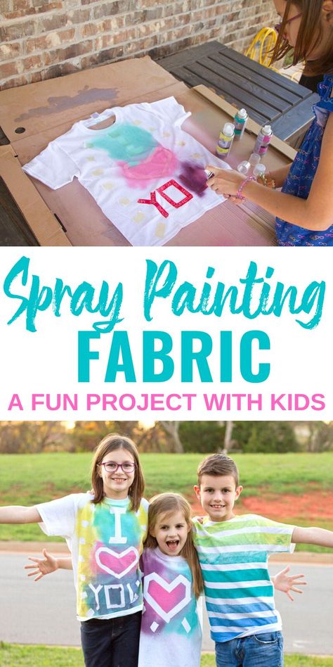 Grab a plain t-shirt and some fabric spray paint because these spray painted fabric shirts are easy to make. A fun craft project for kids of all ages. #spraypaintedshirts #kidscraftproject Spray Painting Fabric, Spray Paint Shirt, Fabric Spray Paint, Fabric Paint Shirt, Diy Spray Paint, Painting Fabric, Paint Shirts, Puff Paint, Fabric Spray