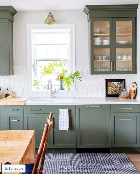 Moody Green Kitchen Cabinet Paint Colors - Bright Green Door One Wall Kitchen, Painted Kitchen Cabinets Colors, Green Kitchen Cabinets, Green Cabinets, Kitchen Cabinet Colors, Diy Kitchen Cabinets, Kitchen Redo, Kitchen Paint, Painting Kitchen Cabinets