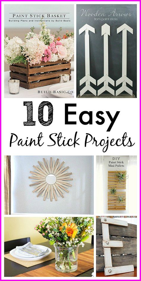 Lots of cute craft ideas! Easy Paint Stick Projects - Paint sticks are an amazingly versatile (and free) DIY crafting resource! Check out these 10 paint stir stick projects for some cute thrifty craft ideas! DIY home decor projects, easy crafts Paint Stick Projects, Paint Sticks Projects, Painted Sticks Diy, Cute Craft Ideas, Stick Projects, Paint Stick Crafts, Craft Ideas Easy, Thrifty Crafts, Paint Stirrers