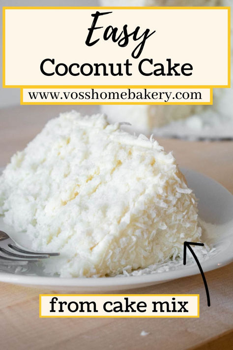 Slice of moist coconut cake with creamy coconut frosting and shredded coconut topping on a white plate. Coconut Cloud Cake Martha Stewart, The Salty Cooker Coconut Cake, Coconut Flavored Cake, Coconut Cake Trifle, Grandmas Coconut Cake, Coconut Cream Cake From Cake Mix Boxes, Delicious Creamy Coconut Cake, Coconut Cakes Easy, Coconut Cake With 7 Minute Frosting