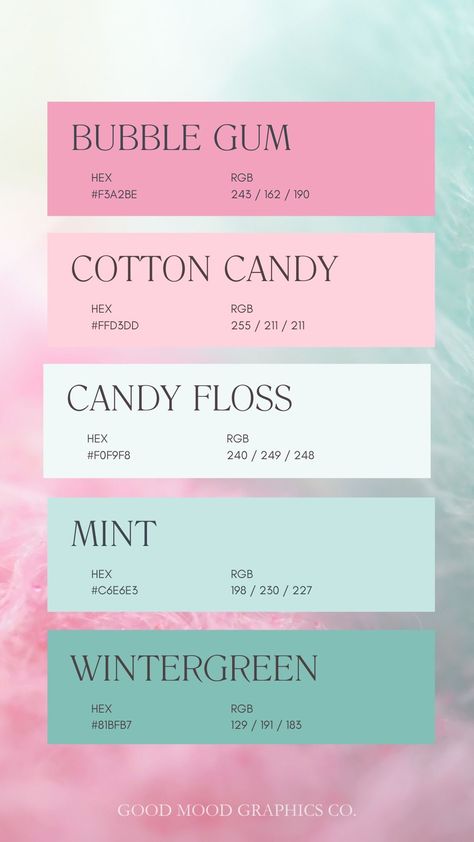 Bubble Gum Pink Paint Color, Cotton Candy Room Decor, Bright And Pastel Colour Palette, Pink Mint Aesthetic, Pink And Aqua Color Palette, What Color Goes With Mint Green, Color Palette Cotton Candy, Mint Pink Color Palette, All Pastel Color Palette