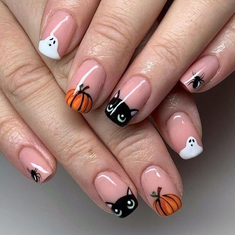 50  Spooky Halloween Nails You Need To Try! This includes halloween nails acrylic, halloween nails ideas, halloween nails short, halloween nails simple, halloween nails acrylic coffin, halloween nails easy, halloween nails 2021 and more! This also includes cute halloween nails, easy halloween nails, halloween nail designs, halloween nail art, halloween nail ideas simple, halloween nail ideas, simple halloween nails and more! #halloweennails #halloweennailart, #halloweennailideas Nail Art Halloween Easy, Minimalist Nails Halloween, Cat Nails Halloween, Halloween Nails Minimalist, Halloween Cat Nail Art, Short Square Nails Halloween, Minimalistic Halloween Nails, Halloween Nail Art Short Nails, Short Nails Ideas Halloween