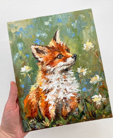 Acrylic Wildlife Painting, Cute Animal Paintings Acrylic, Mini Animal Paintings, Canvas Painting Ideas Animals, Fox Painting Ideas, Fox Oil Painting, Acrylic Painting Paper, Acrylic Painting Ideas Animals, Acrylic Painting On Canvas Ideas