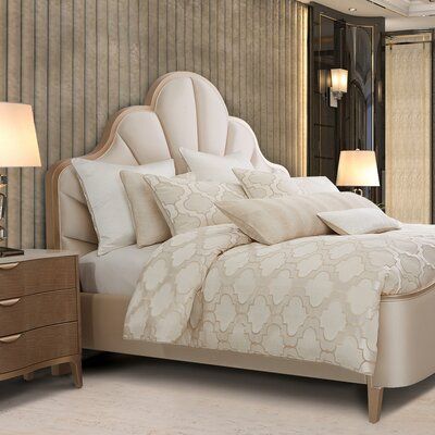 Transitional Bedding, Michael Amini Furniture, Beautiful Bed Designs, Beige Bedroom Decor, Aico Furniture, Jacquard Bedding, Michael Amini, Transitional Bedroom, Premium Mattress