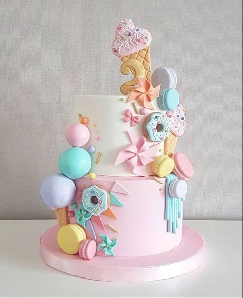 Candy Land Cake, Ice Cream Birthday Party Theme, Sweet Birthday Cake, Doughnut Party, Candyland Cake, Candy Birthday Cakes, 6th Birthday Cakes, Candy Land Birthday Party, Ice Cream Birthday Party