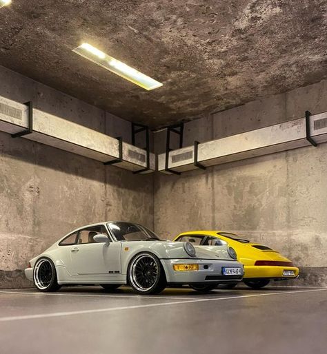 Bbs Wheels, Grey Car, Porsche 964, Yellow Car, Porsche Cars, Diecast Models, Diecast Cars, Car Parking, Scale Models