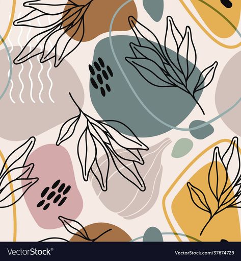 Boho Pattern Design, Digital Pattern Design, Boho Texture, Doodle Background, Print Design Art, Organic Pattern, Plant Pattern, Abstract Line Art, Painted Pots