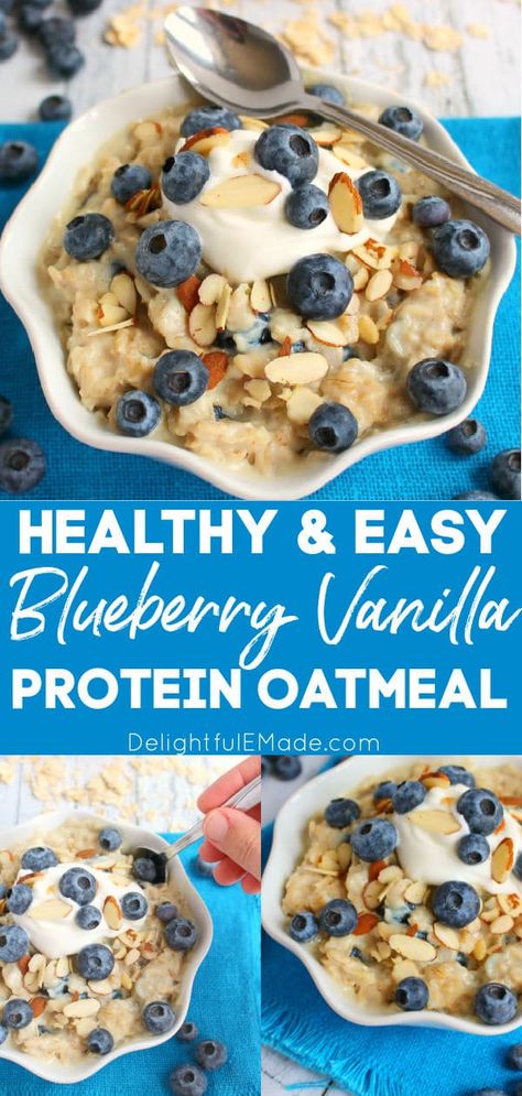 Vanilla Protein Oatmeal, Oatmeal With Protein Powder, Oatmeal With Protein, Protein Powder Recipe, Blueberry Protein Muffins, Blueberry Oatmeal Bake, Recipe Oatmeal, Blueberry Overnight Oats, Banana Baked Oatmeal