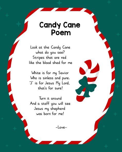 Candy Cane Poem Printable, Candy Cane Poem About Jesus, Jesus Candy Cane Poem, Christmas Poems For Kids Church, Kids Christmas Poems For Church, Candy Cane Story Of Jesus, Candy Cane Jesus Printable, The Symbols Of Christmas Free Printable, Candy Cane Jesus