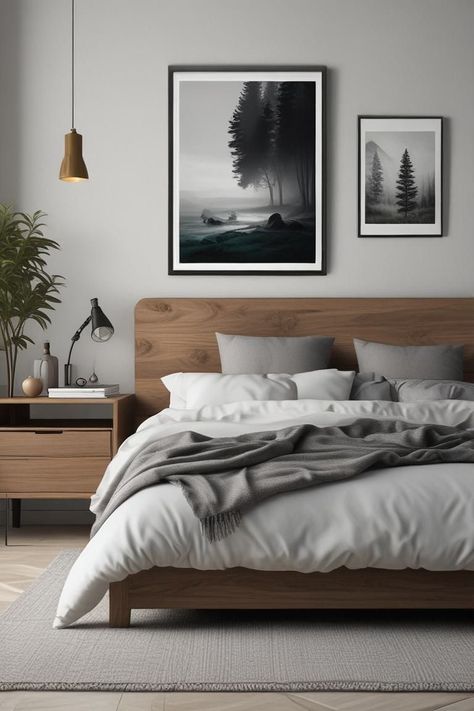 Modern Neutral Bedroom Decor, Minamilist Bedroom, Modern Mens Bedroom, Bachelor Bedroom, Cozy Bedroom Decor Ideas, Bedroom Remodel Ideas, Bedroom Ideas Cozy, Rustic Bedroom Ideas, Male Bedroom Ideas