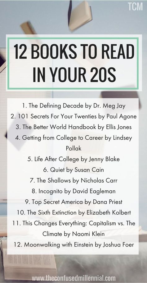 books to read in your 20s, books to read for young adults, reading list, book recommendations #Books Defining Decade, Books To Read In Your 20s, Early 20s, 12 Books, Books Everyone Should Read, Your 20s, Vie Motivation, Book Challenge, Book Suggestions