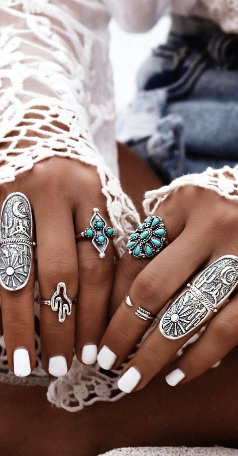 Ring Sets Boho, Estilo Hippie, American Indian Jewelry, Peterborough, Western Jewelry, Turquoise Rings, Diy Schmuck, Stunning Jewellery, Solitaire Engagement