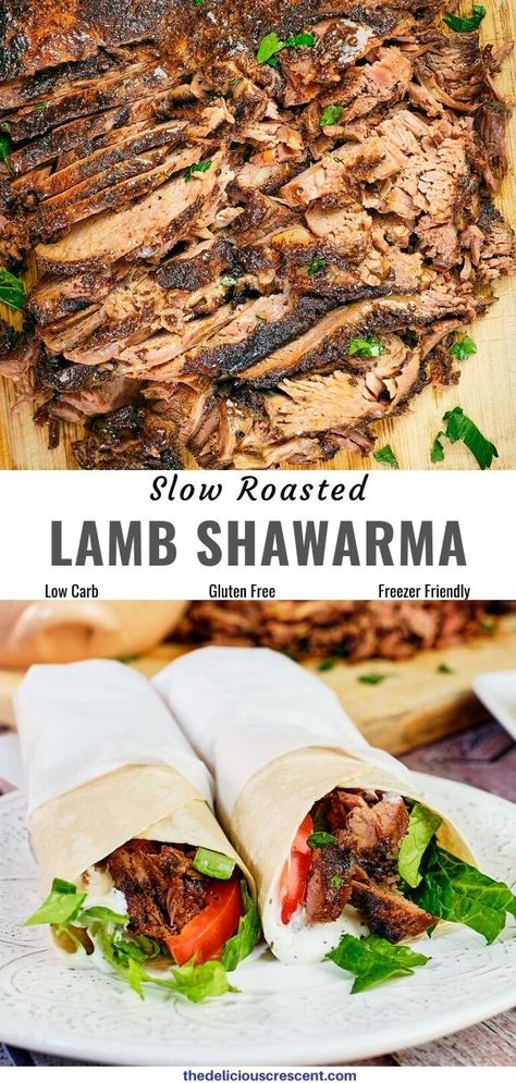 Filled Sandwiches, Lamb Shawarma Recipe, Lamb Shawarma, Mediterranean Party, Arabisk Mad, Lamb Roast Recipe, Boneless Leg Of Lamb, Lamb Leg Recipes, Lamb Gyros