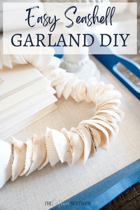 Nautical Garland Diy, Sand Dollar Art Diy, Seashell Garland Diy, Sea Shell Garland Diy, Shell Garland Diy, Diy Seashell Crafts, Seashell Garland, Seashell Creations, Seashell Chandelier