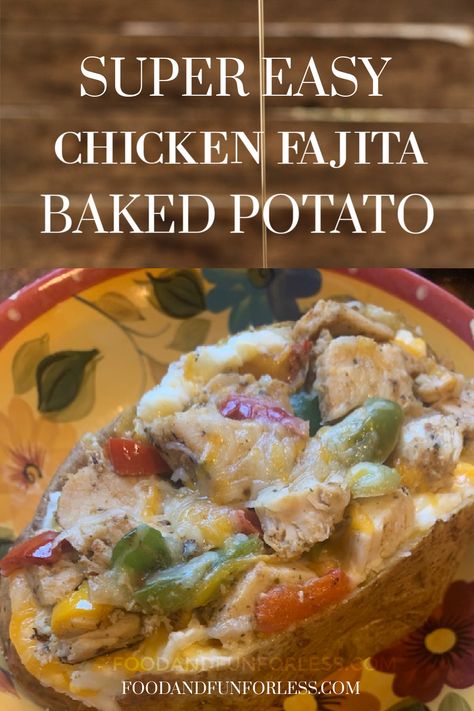 Steak Fajita Baked Potato, Chicken Fajita Baked Potato, Bake Potato Recipes Stuffed, Fajita Baked Potato, Fajita Potatoes, Chicken Baked Potato, Baked Potato Dinner, Stuffed Baked Potato, Chicken Potato Bake