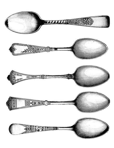 Vintage spoons clipart image oh so nifty vintage graphics clipartcow Vintage Spoons, Spoons, Clip Art, Black And White, White, Black, Art