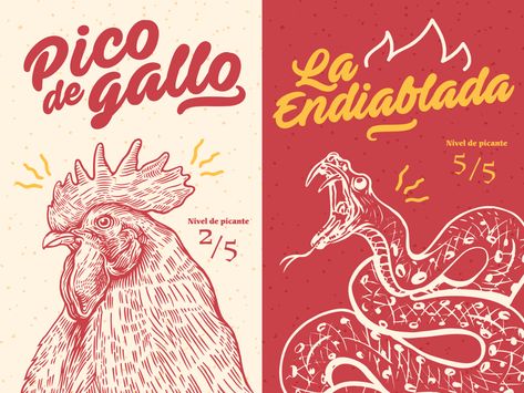 Spicy Sauces, Illustration Packaging Design, Mexican Graphic Design, Graphic Design Letters, Illustration Packaging, Coffee Shop Logo, Restaurant Menu Design, Mexican Designs, Hot Spicy