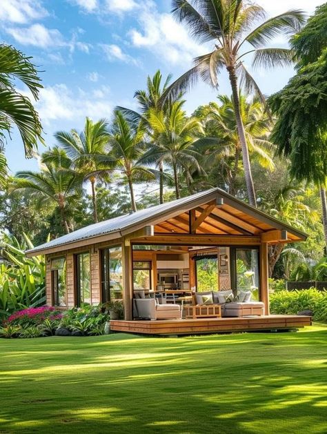 Small Beach Houses, Hut House, Tropical House Design, Bamboo House Design, Rest House, Craft Wood, Small House Design Plans, Tropical House, Beach House Design