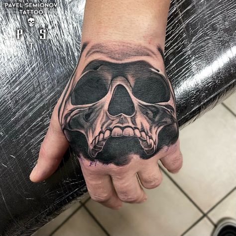 Skull On Hand Tattoo, Dark Skull Tattoo Design, Skull Hand Tattoos For Guys, Hand Cover Up Tattoos, Skull Tattoo On Hand, Skull Neck Tattoo, Skull Tattoo Hand, Hand Skull Tattoo, Skull Tattoo Stencil