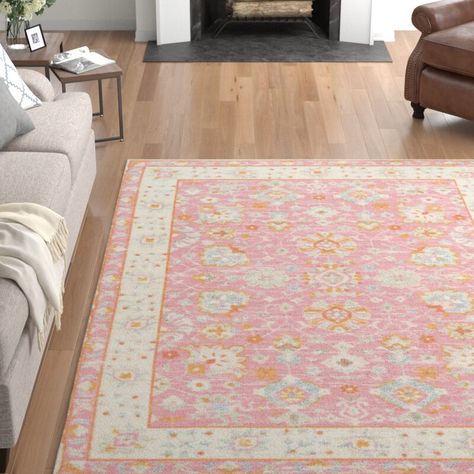 Viv + Rae Charters Towers Oriental Pink Area Rug & Reviews | Wayfair Dorm Rugs, Preppy Room, Pink Area Rug, Orange Rugs, Apartment Room, Pink Baby, Pink Rug, My New Room, Power Loom