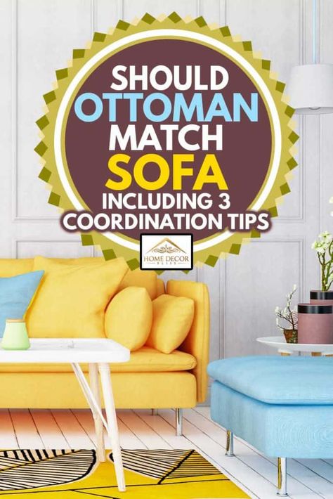 Should Ottoman Match Sofa? [Inc. 3 Coordination Tips] - Home Decor Bliss Gray Sectional With Ottoman, Couch Ottoman Ideas, Mismatched Sofa And Ottoman, Mismatched Ottoman And Couch, Couch And Ottoman Ideas, Mismatched Sofas, Black Sofa Set, Dark Couch, Light Gray Couch