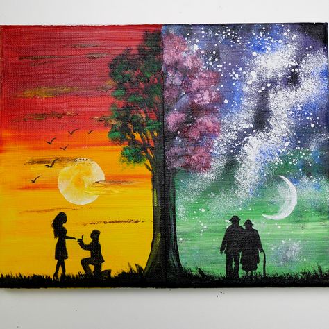 Young Couple vs old Couple Acrylic Painting Art 😍😍😍 | By Paintify Happy Couple Painting, Acrylic Couple Painting, Couple Acrylic Painting, Flower Art Work, Couples Canvas Painting, Art Love Couple, Acrylic Drawing, Easy Flowers, Shadow Painting