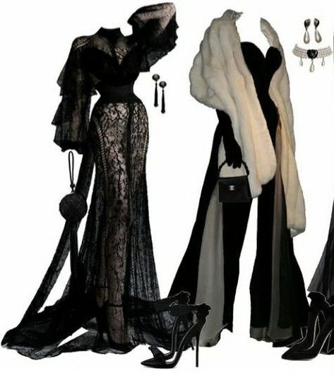 Aesthetic Villain Outfits, Goth Villain Outfit, Fur Dress Drawing, Succubus Chic Fashion, Lilith Inspired Outfit, Cool Villain Outfits, Cute Goth Outfit Ideas, Villain Clothes Design, Black Villain Outfit