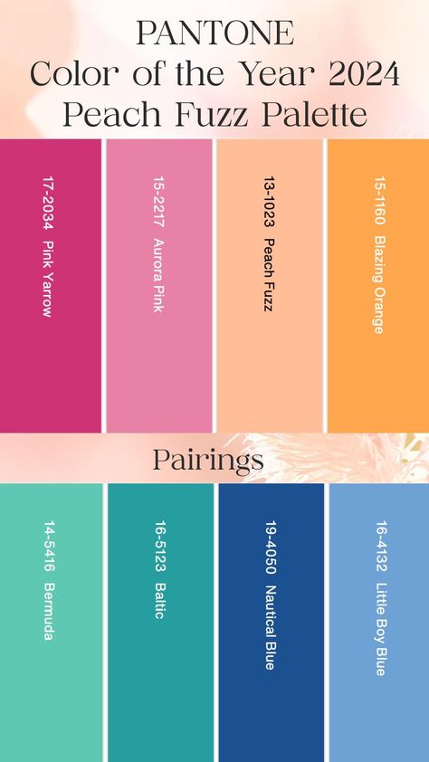 PANTONE Color of the Year Peach Fuzz PalettePairings Summer 2024 Color Forecast, Pantone Colors Ss24, Color Palette 2024 Pantone, Spring 2024 Pantone Colors, Peach Fuzz Color Wallpaper, Pantone Color Of The Year 2024 Fashion, 2024 Color Of The Year Outfit, Colour Palette 2024 Fashion, 2024 Trending Color Palette