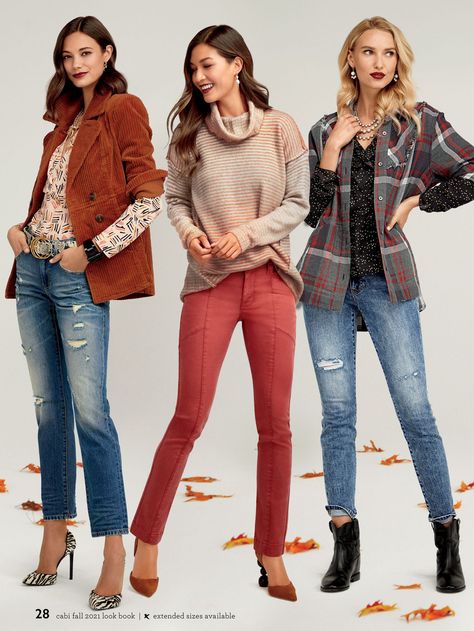 Look Book - cabi Fall 2021 Collection - Page 30-31 Cabi Clothes, Blue Jean Outfits, Black Camis, Simple Tees, Look Book, Denim Outfit, Fall Winter Outfits, Jean Outfits, Sweater Outfits