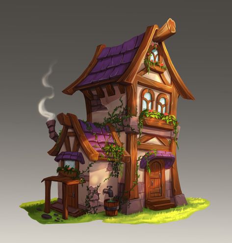 Fantasy House Concept, House Concept Art, Cardboard City, Fantasy Cottage, House Concept, Perspective Drawing Architecture, Props Concept, Cartoon House, 2d Game Art