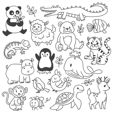 Set of animals doodle isolated on white Premium Vector | Premium Vector #Freepik #vector #baby #kids #children #nature Doodles Kawaii, Animals Doodle, Arte Doodle, Animal Doodles, Easy Coloring Pages, Kawaii Doodles, Cute Coloring Pages, Animal Clipart, Animal Coloring Pages