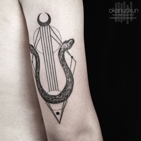 Only One Tattoo, Apollo Dionysus, Lyre Tattoo, Dionysus Tattoo, Percy Jackson Tattoo, Ancient Greek Tattoo, Apollo Tattoo, Music Festival Logos, Golden Arrow