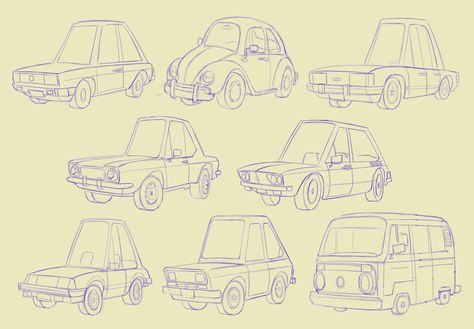 Mini Car Drawing, Cute Car Drawings, Car Cartoon Drawing, Car Cartoon Illustration, Stylized Car, Vehicle Drawing, Auto Cartoon, Car Reference, Cartoon Car Drawing