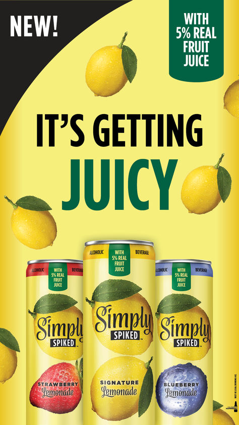 Crafted from the Lemonade experts. Simply Spiked. Now available in Canada. It's Getting Juicy🍋 Simply Spiked Lemonade, Simply Juice, Spiked Lemonade, Happy Juice, Juice Branding, Micro Lego, Blueberry Lemonade, Funny Asf, Strawberry Blueberry