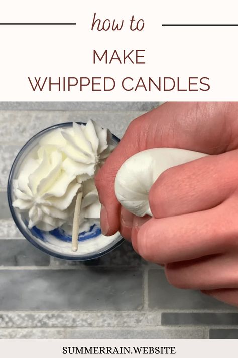 Learn how to Whip Candle Wax to make a Whipped Candle Frosting. Whipping candle wax is a great way to take your candles to the next level. It takes a little bit of practice to get comfortable with the process, but you will be whipping up your own creations in no time at all! Whipping soy wax can be messy! It is not difficult at all, it just can get a bit messy. How To Make Candle Whipped Cream, How To Whip Wax For Candles, Candle Whipped Cream, How To Make Whipped Candles, How To Make Candle Wax Look Like Whipped Cream, Dessert Candles Tutorials, Whipped Candles Diy, How To Make A Candle, Whipped Candles