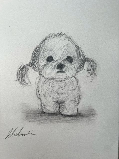 Dog Drawing Ideas Pencil, Cute Puppy Drawing Sketch, Cute Panda Drawing Sketches, Easy Dog Sketches Simple, Funny Animal Sketches, How To Draw Puppies, Funny Animals Drawing, Cute Dog Drawing Sketches, Dogs Drawing Easy