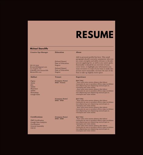 Elevate your professional profile with our exclusive range of resume templates, specially designed for creative professionals. Fresh, innovative, and designed with modern creativity, each template is crafted to make your resume stand out from the crowd. Why Choose Our Templates? Fresh and Creative Designs: Tailored for imaginative minds, our templates reflect a modern and artistic aesthetic that captures the essence of your creativity. Easy to Customize: All our templates are made on Canva, making them incredibly user-friendly. You can personalize colors, fonts, and layouts with just a few clicks.  Versatile: Whether you're a graphic designer, artist, or any creative professional, these templates adapt to highlight your skills effectively. Product Includes: Access to a customizable Canva t Resume And Cover Letter Design, Ux Design Resume, Art Director Resume, Fashion Design Resume, Resume Layout Design, Resume Aesthetic, Cv Graphic Design, Interior Designer Resume, Resume Graphic Design