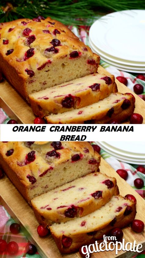 Banana Cranberry Bread, Cranberry Banana Bread, Limoncello Cheesecake, Bread Thanksgiving, Banana Recipes Overripe, Cranberry Bread Recipes, Dessert Breads, Powdered Sugar Glaze, Cookie Contest