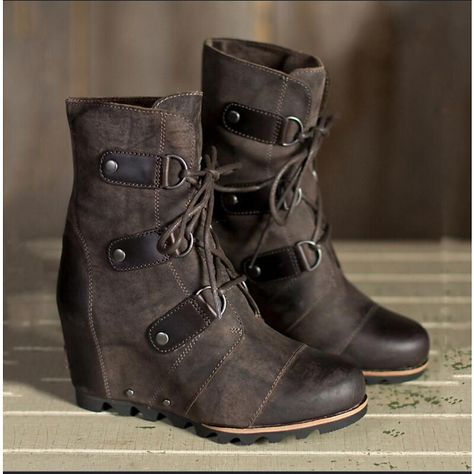 Category:Boots; Upper Materials:PU; Season:Fall,Winter; Heel Type:Platform,Wedge Heel; Gender:Women's; Activity:Walking; Toe Shape:Round Toe; Type:Booties Ankle Boots; Style:Punk,Vintage,Fashion; Heel Height(inch):2-3; Outsole Materials:Rubber; Occasion:Daily,Outdoor; Closure Type:Lace-up,Zipper; Pattern:Solid Color; Listing Date:10/13/2023; Production mode:External procurement; 2024 Trends:Plus Size,Height Increasing Shoes,Platform Boots; Size chart date source:Provided by Supplier. Sorel Joan Of Arctic Wedge, Joan Of Arctic Wedge, Waterproof Leather Boots, Vegan Leather Boots, Sorel Joan Of Arctic, Sorel Joan, Winter Leather Boots, Comfortable Wedges, Vintage Boots