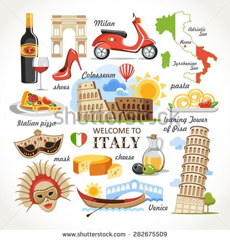 welcome to Italy symbols set - stock vector