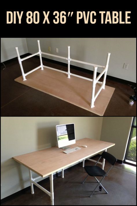 Do you know what you can do with PVC? Make an 80 x 36" table! Pvc Pipe Furniture, Pvc Furniture, Pvc Table, Pvc Pipe Crafts, Pvc Pipe Projects, Pvc Projects, Pipe Furniture, Built In Bookcase, Diy Desk