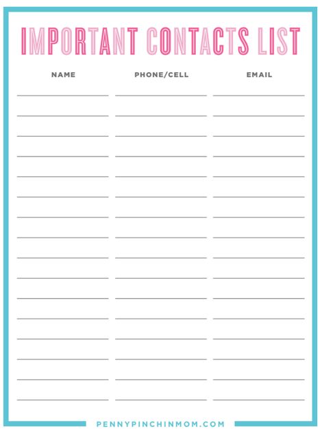 Email List Template, Emergency Contact List, Email Writing, Life Binder, Home Management Binder, Contact List, Emergency Contact, Printable Numbers, List Printable