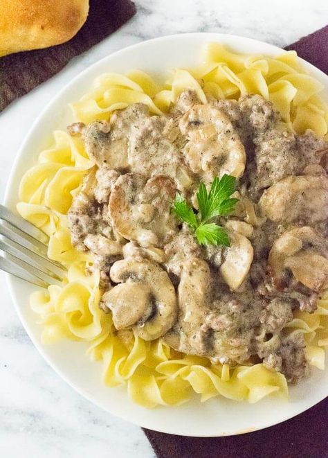 Ground Beef Stroganoff - Fox Valley Foodie Beef Mushroom Stroganoff, Amazing Dinners, Easy Ground Beef Stroganoff, Best Beef Stroganoff, Dinner Suggestions, Beef Stroganoff Recipe, Beef Stroganoff Easy, Ground Beef Stroganoff, Stroganoff Recipe