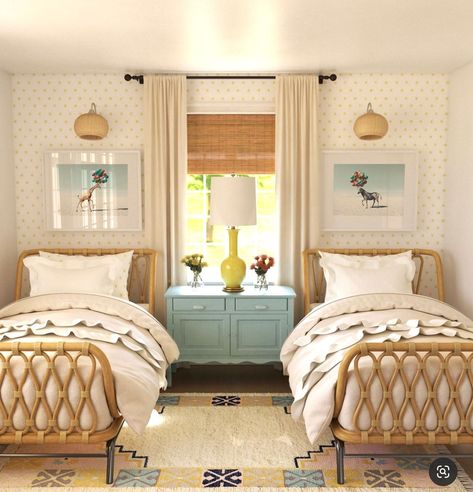 How to Get a Collected Look in a Twin Bedroom - Cindy Hattersley Design Beach Twin Bedroom Ideas, Guest Bedroom Ideas Twin Beds, Nursery With Guest Bed, Twin Bedroom Decor, Twin Ideas, Twin Beds Guest Room, Twin Girl Bedrooms, Girls Twin Bed, Sister Bedroom