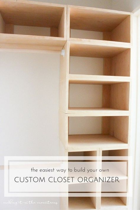 This brilliant DIY custom closet organizer is not only easy to build, but makes creating your own custom closet configuration both simple and affordable! Closet Designs Diy, Closet Configuration, Diy Kast, Wood Closet Shelves, Diy Closet Storage, Organiser Son Dressing, Diy Custom Closet, Diy Remodeling, Custom Closet Organization